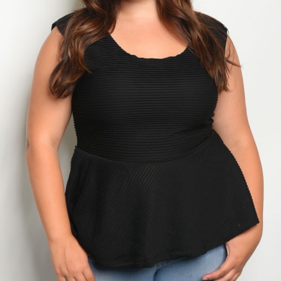 Trend Setter Diva Boutique Item Tops - LAST 2! PLUS SIZE BLACK PEPLUM CUT TOP!